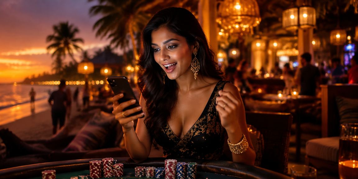 User playing live casino games on mobile at Goa beach